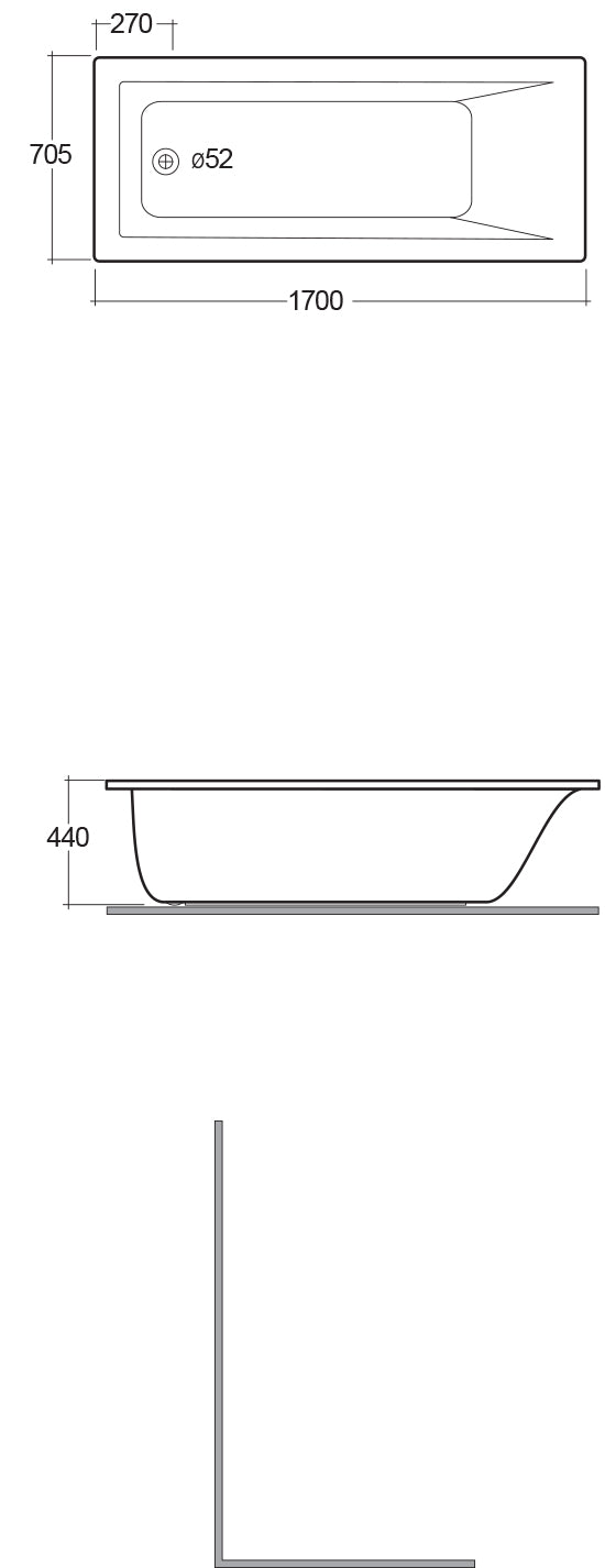 RAK Metropolitan 1700x700mm Single Ended Bath