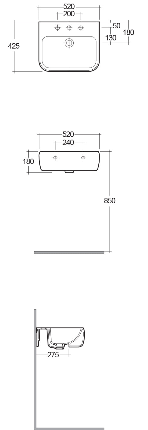 RAK Metropolitan 52cm Semi Recessed Basin 2th