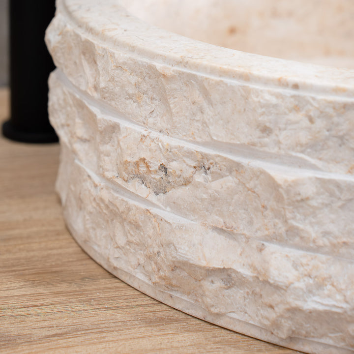 Cali Carved Natural Stone Basin  - 40x40x15cm - Ivory