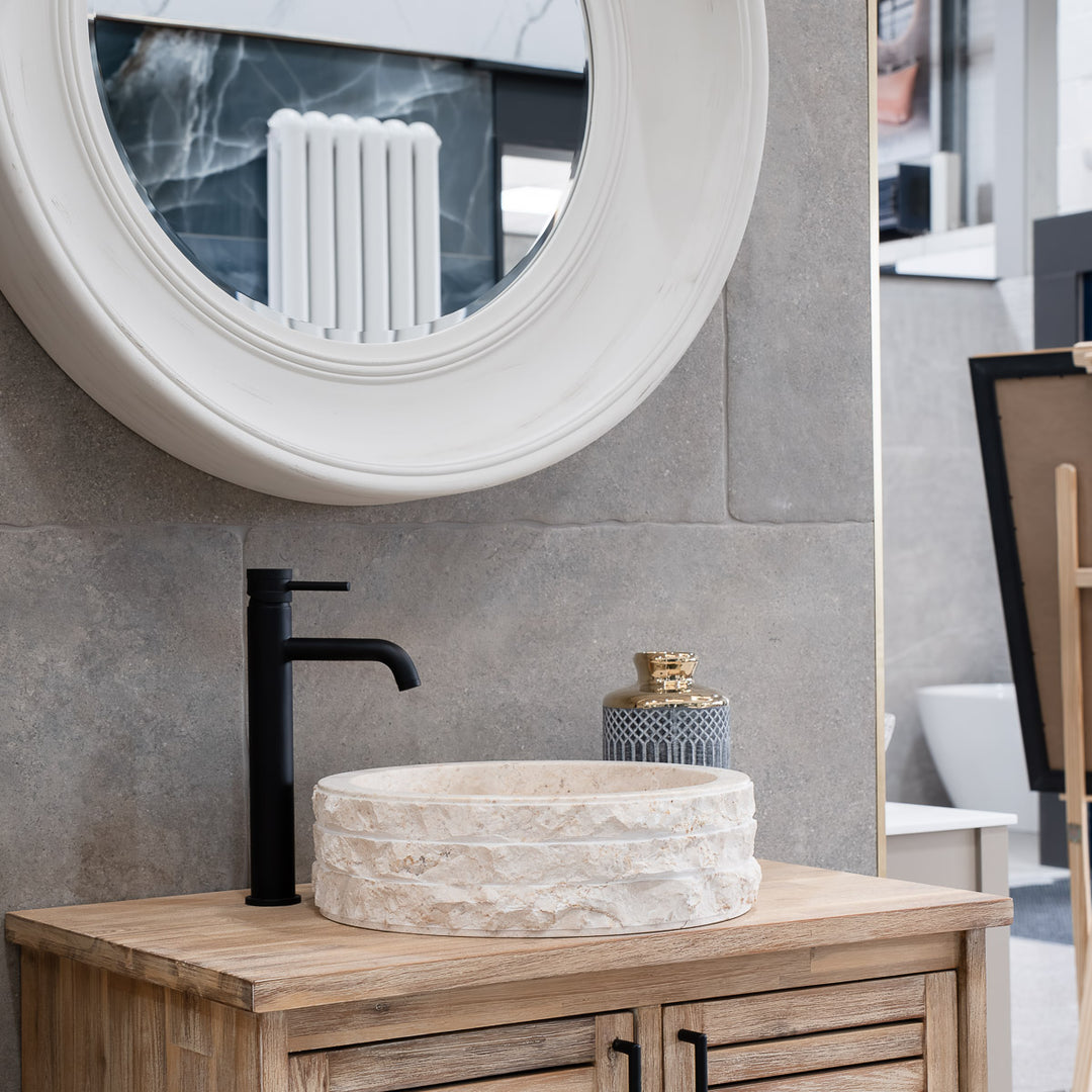 Cali Carved Natural Stone Basin  - 40x40x15cm - Ivory