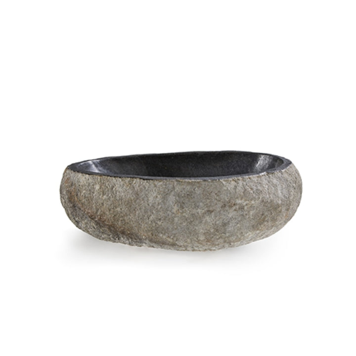 Rock Carved Natural Stone Basin  - 45x40x15cm - Dark grey