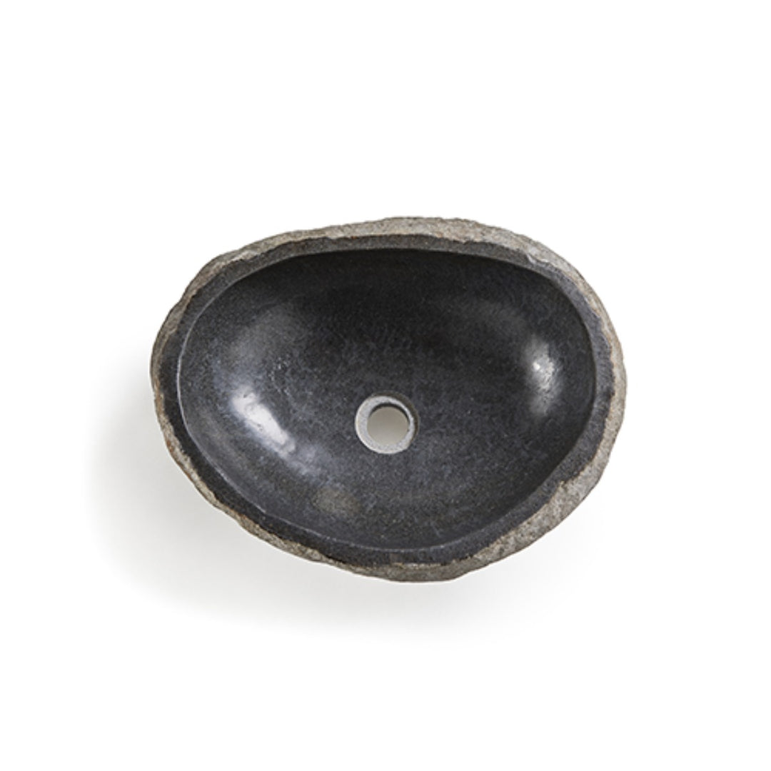 Rock Carved Natural Stone Basin  - 45x40x15cm - Dark grey