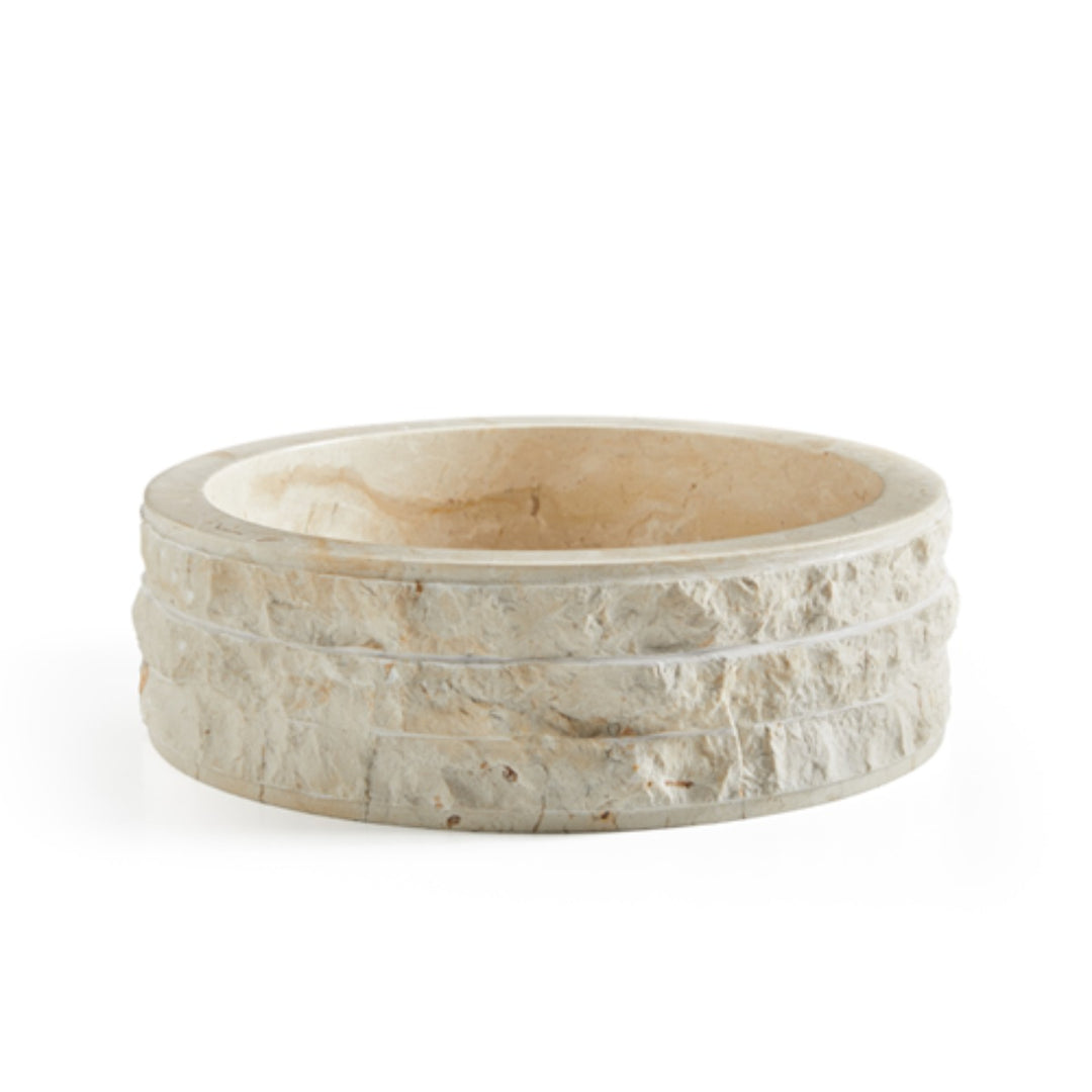 Cali Carved Natural Stone Basin  - 40x40x15cm - Ivory