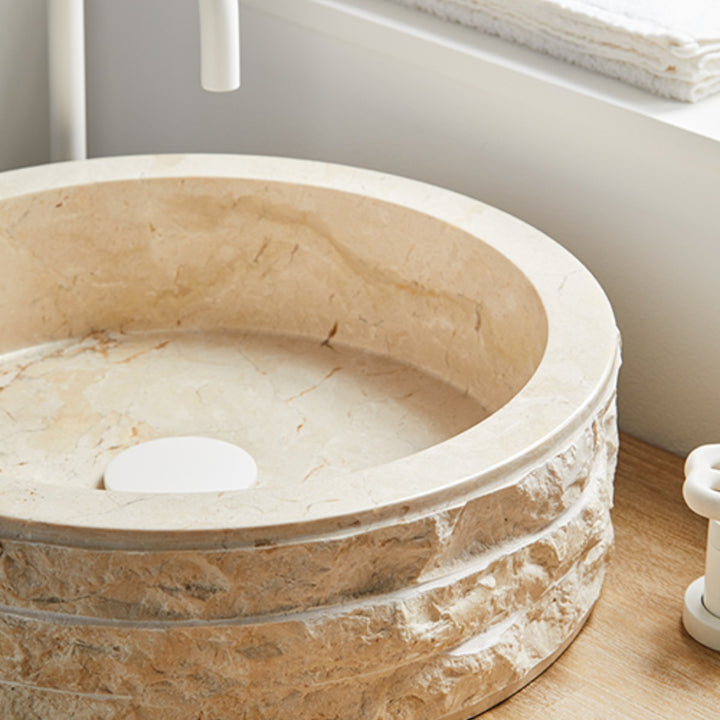 Cali Carved Natural Stone Basin  - 40x40x15cm - Ivory