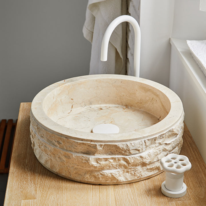 Cali Carved Natural Stone Basin  - 40x40x15cm - Ivory