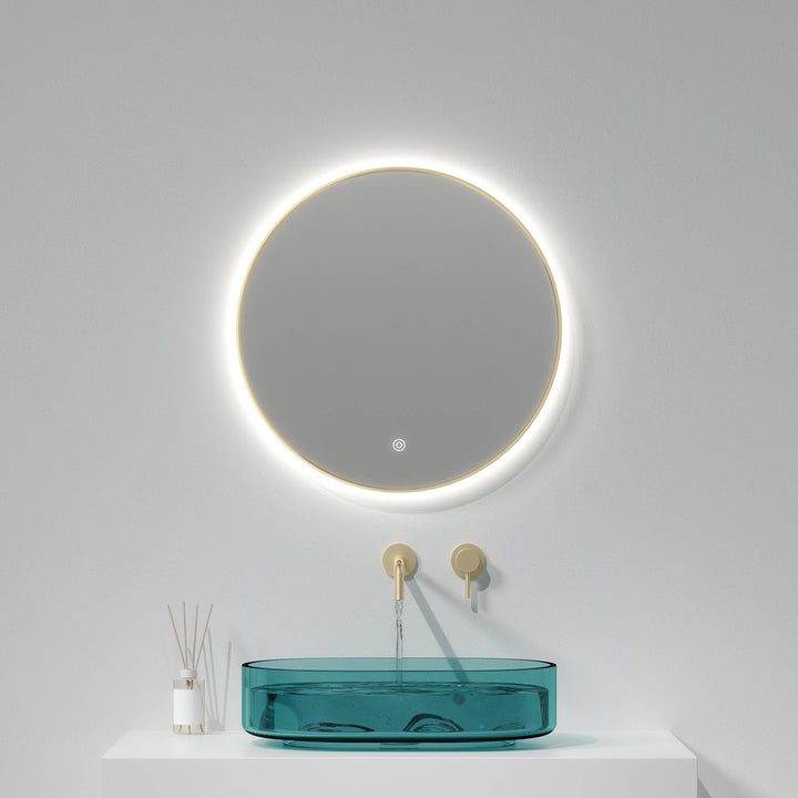 Brushed Brass 600mm Round Backlit Mirror with Colour Change