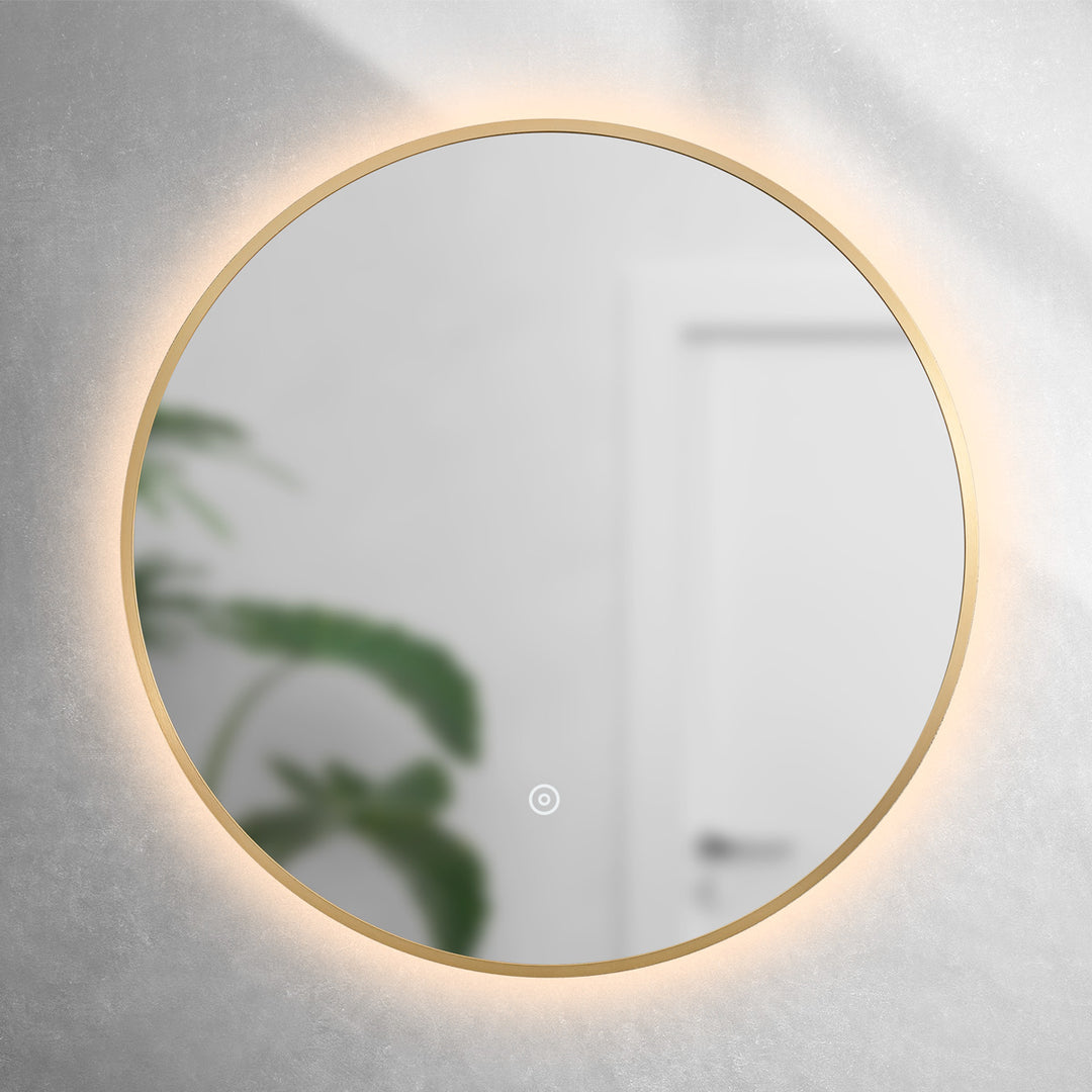 Brushed Brass 600mm Round Backlit Mirror with Colour Change