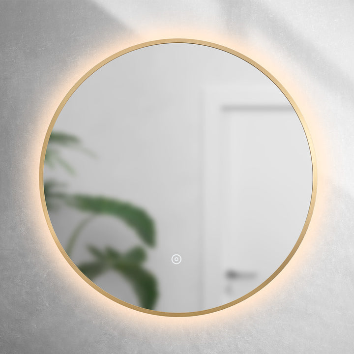 Brushed Brass 600mm Round Backlit Mirror with Colour Change