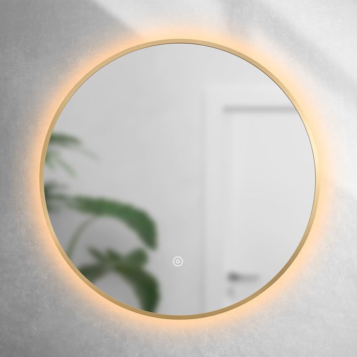 Brushed Brass 600mm Round Backlit Mirror with Colour Change