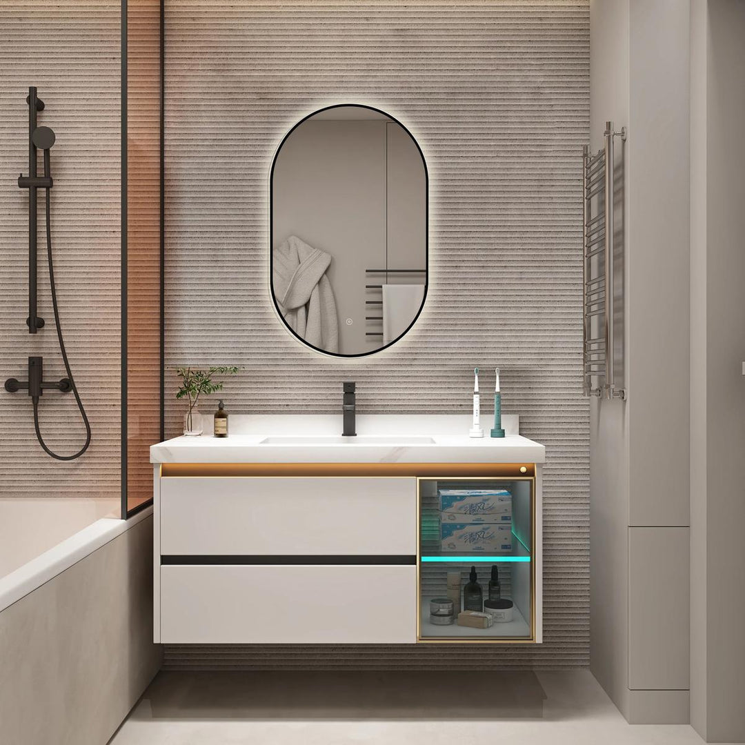 Tablet Black Frame 800mm x 500mm LED Mirror with Colour Change