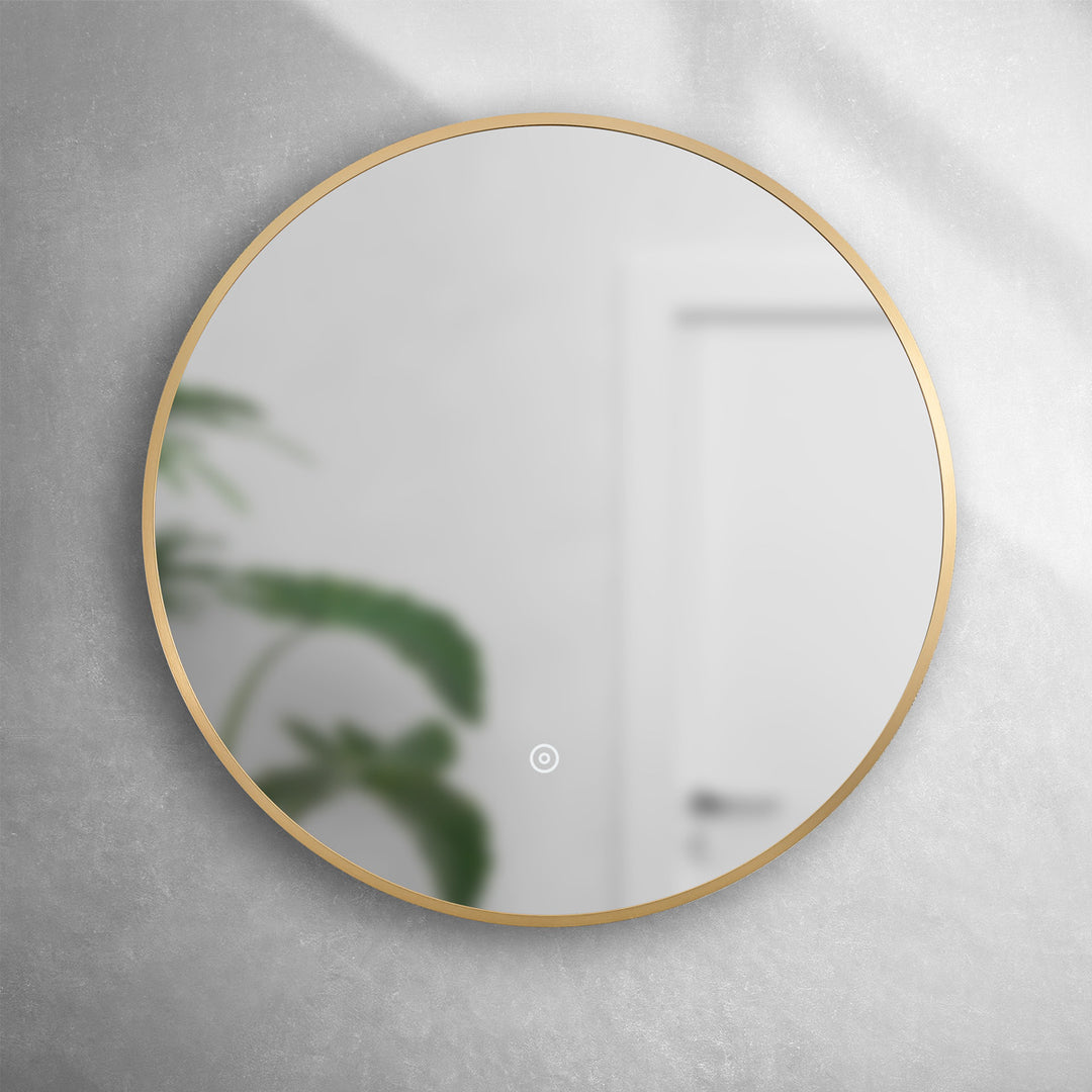 Brushed Brass 600mm Round Backlit Mirror with Colour Change