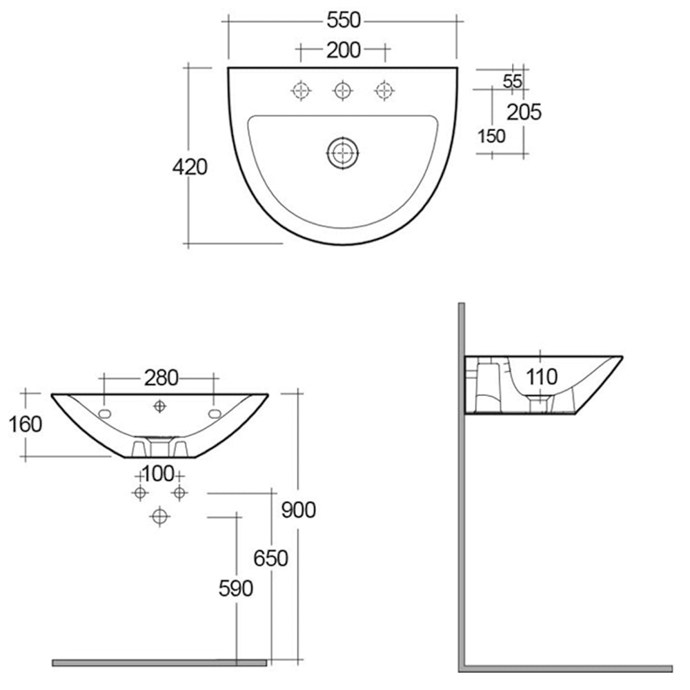 RAK Morning 55cm Semi Recessed Basin 1th