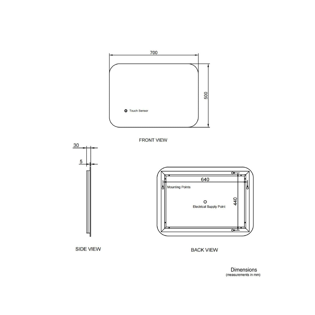 800mm x 600mm LED Mirror With Demister Technology