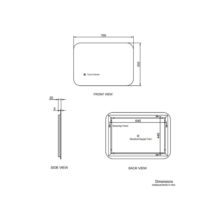 800mm x 600mm LED Mirror With Demister Technology
