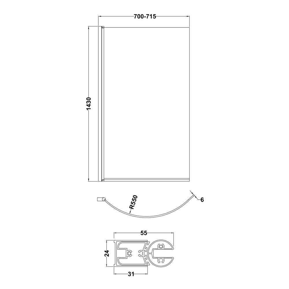 Universal Reversible 6mm Curved Shower Screen