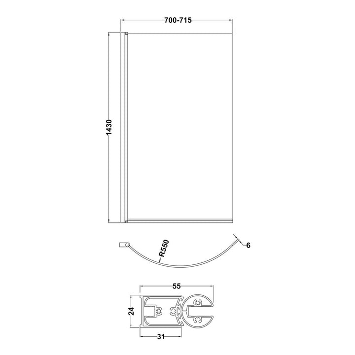 Universal Reversible 6mm Curved Shower Screen