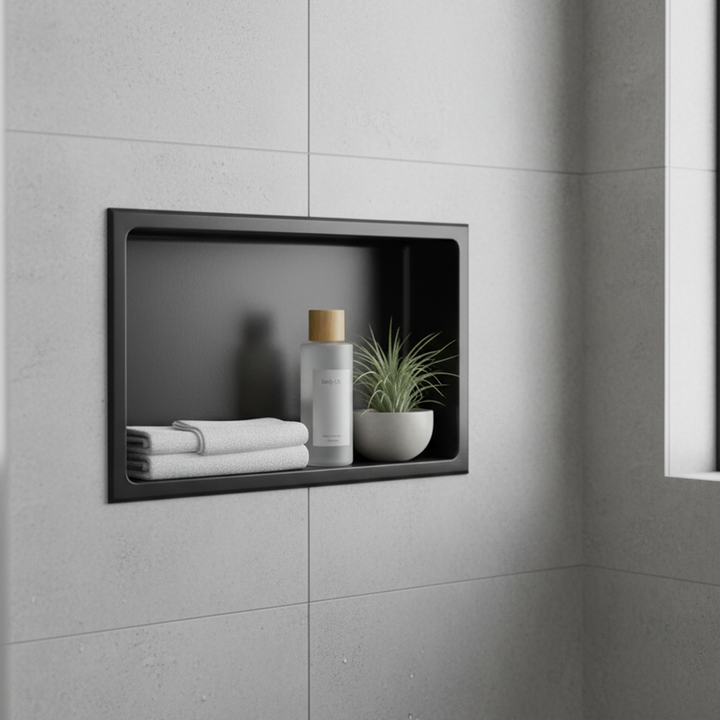 Voda Design Stainless Steel Shower Niche Recess Shelf 410mm x 300mm - Matt Black