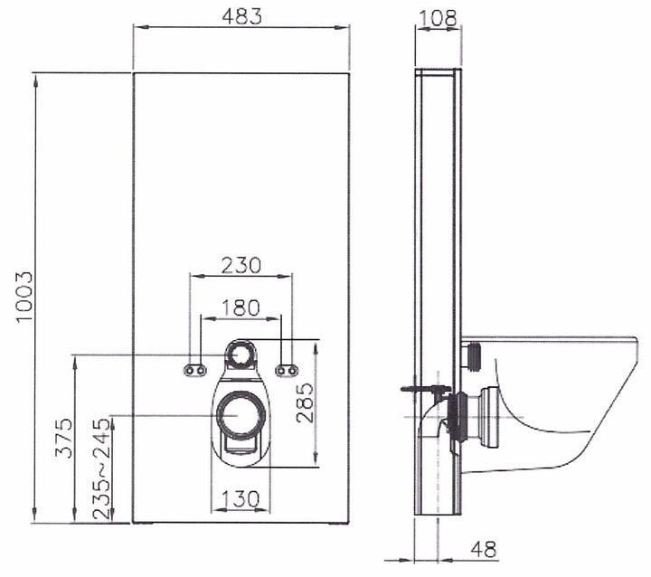 RAK Obelisk Cistern Cabinet for Wall Hung Pan in Black - 483x1003mm