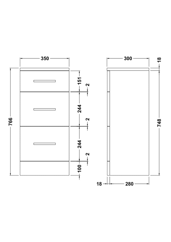 350mm 3 Drawer Unit - Oslo By Voda Design