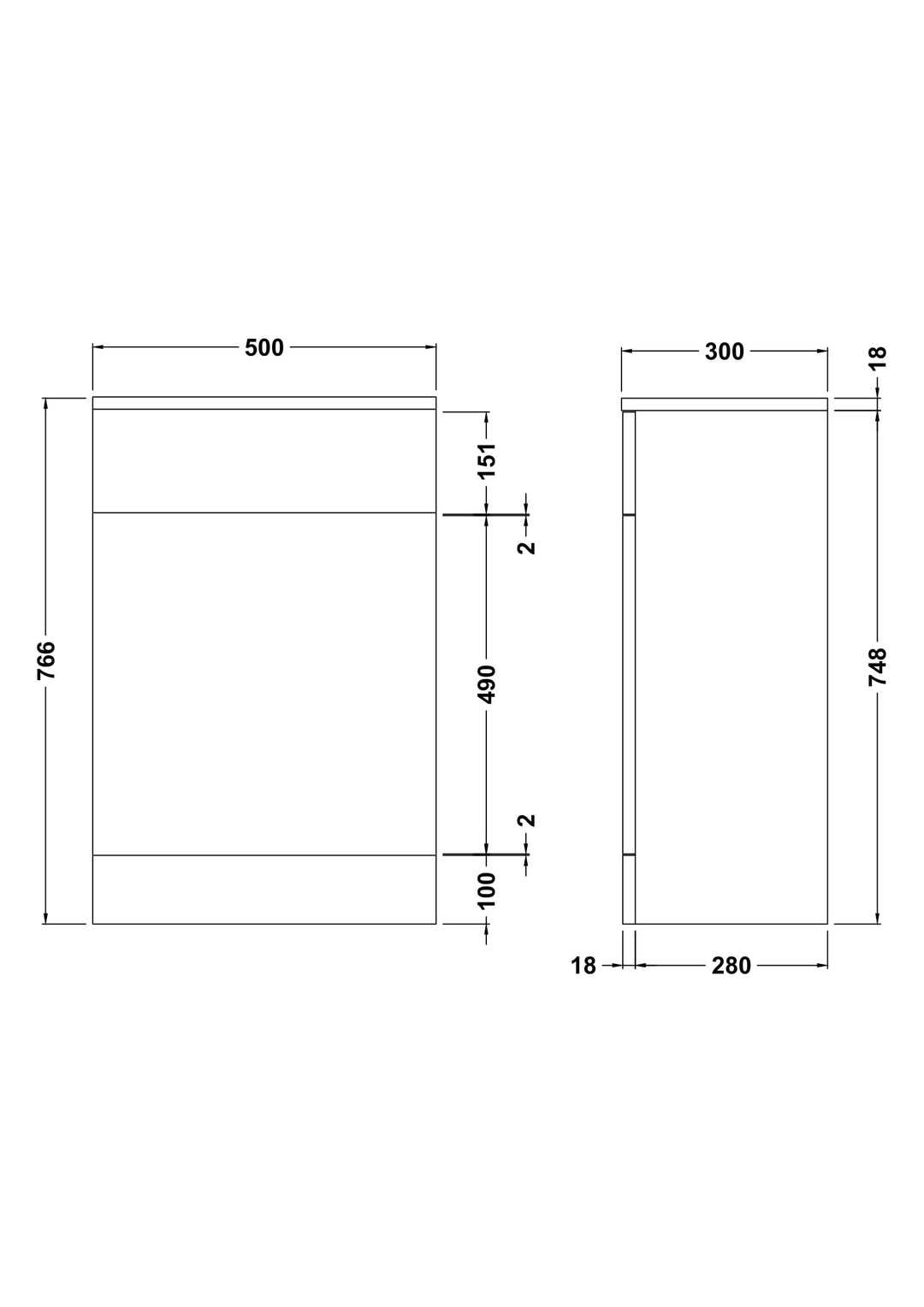 500mm WC Unit - 300mm Depth - Oslo By Voda Design