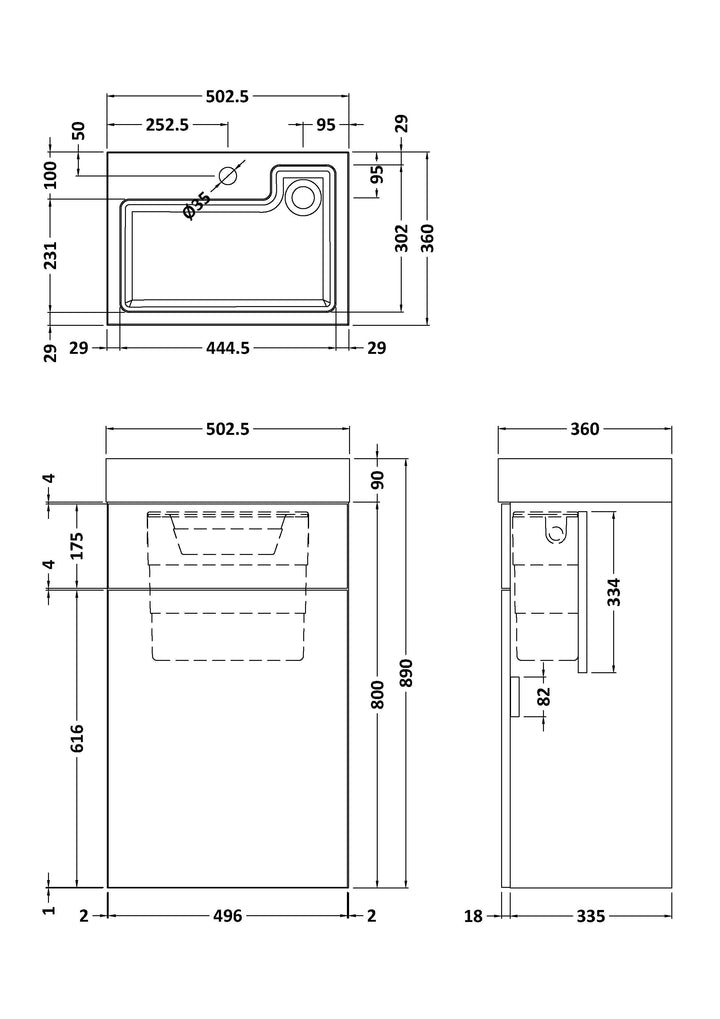 2 In 1 Vanity Unit with Basin, WC Unit and Concealed Cistern 500mm - Oslo By Voda Design
