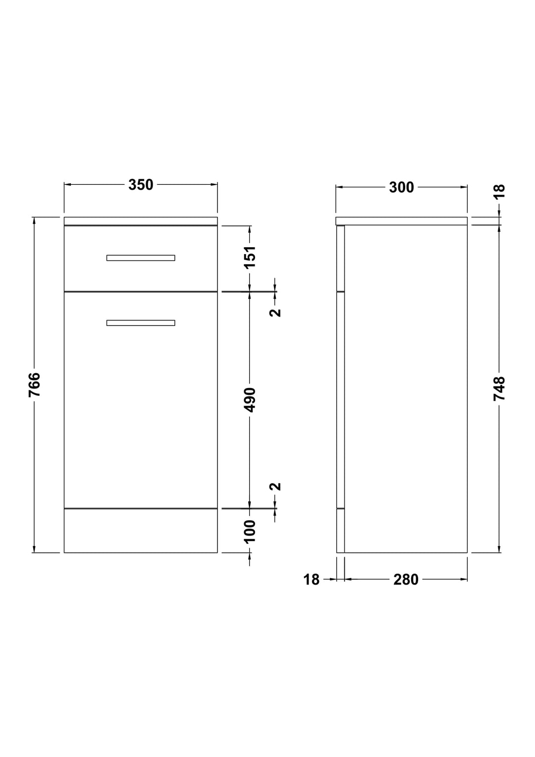 350mm LB Unit - 300mm Depth - Oslo By Voda Design
