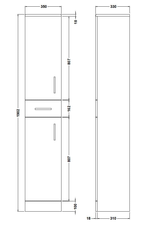 Floor Standing 2 Door 1 Drawer Tall Unit 350mm - Oslo By Voda Design
