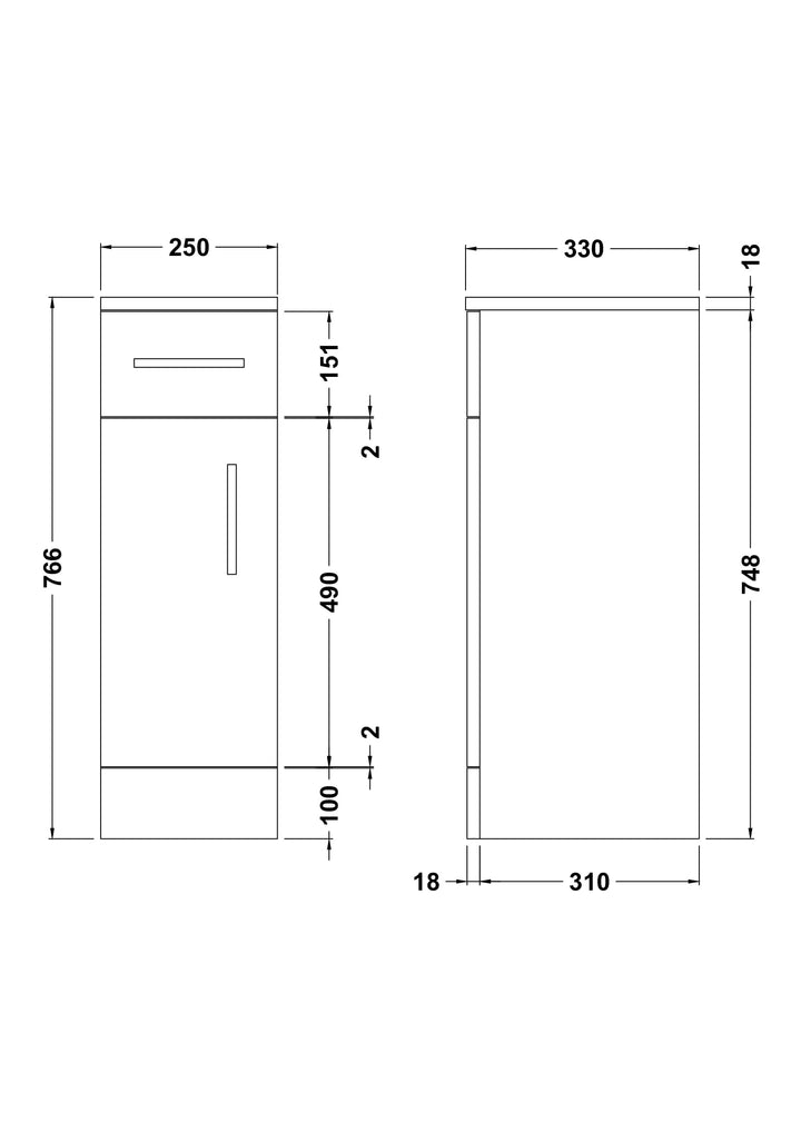 Floor Standing Single Door and Drawer Cupboard 250mm - Oslo By Voda Design