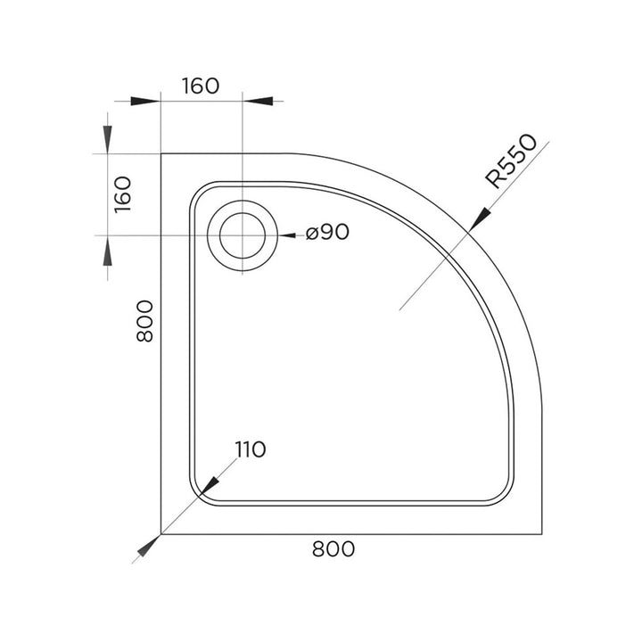 Slate Grey Quadrant Shower Tray 800mm - Jewel by Voda Design