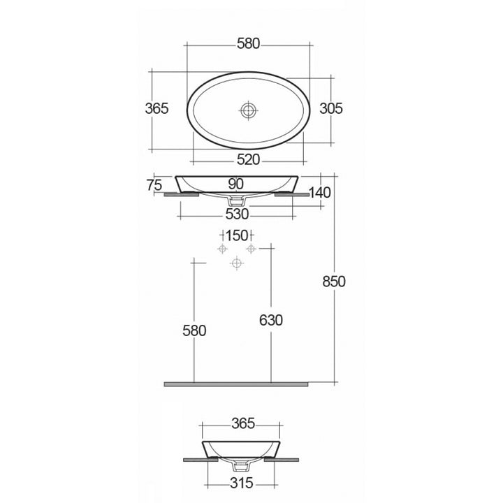 RAK Resort 58cm Oval Countertop Basin