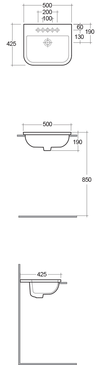 RAK Series 600 50cm Inset Vanity Bowl 1th