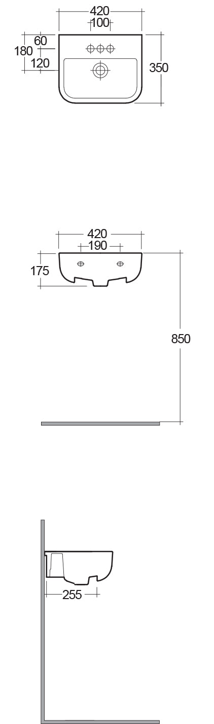RAK Series 600 42cm Semi Recessed Basin 2th