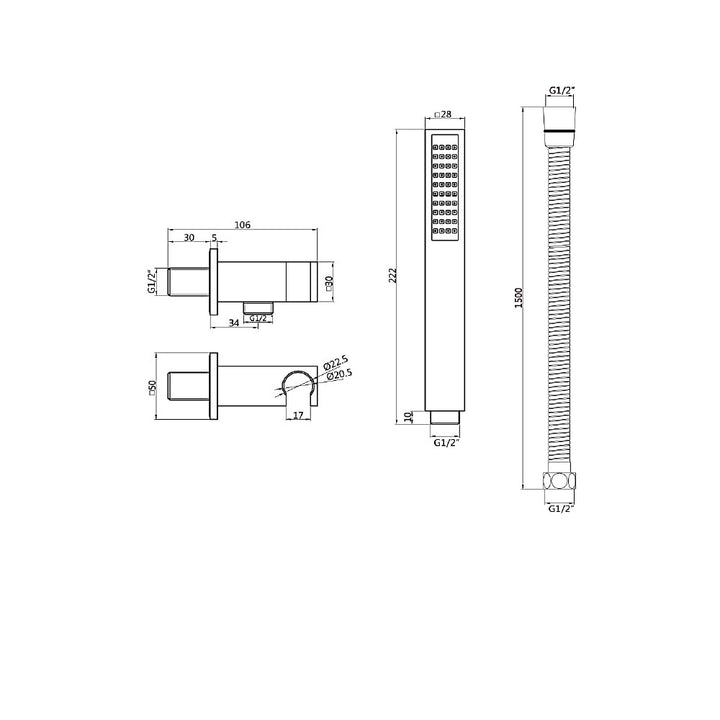 Square Handset,Wall Bracket and Hose by Voda Design