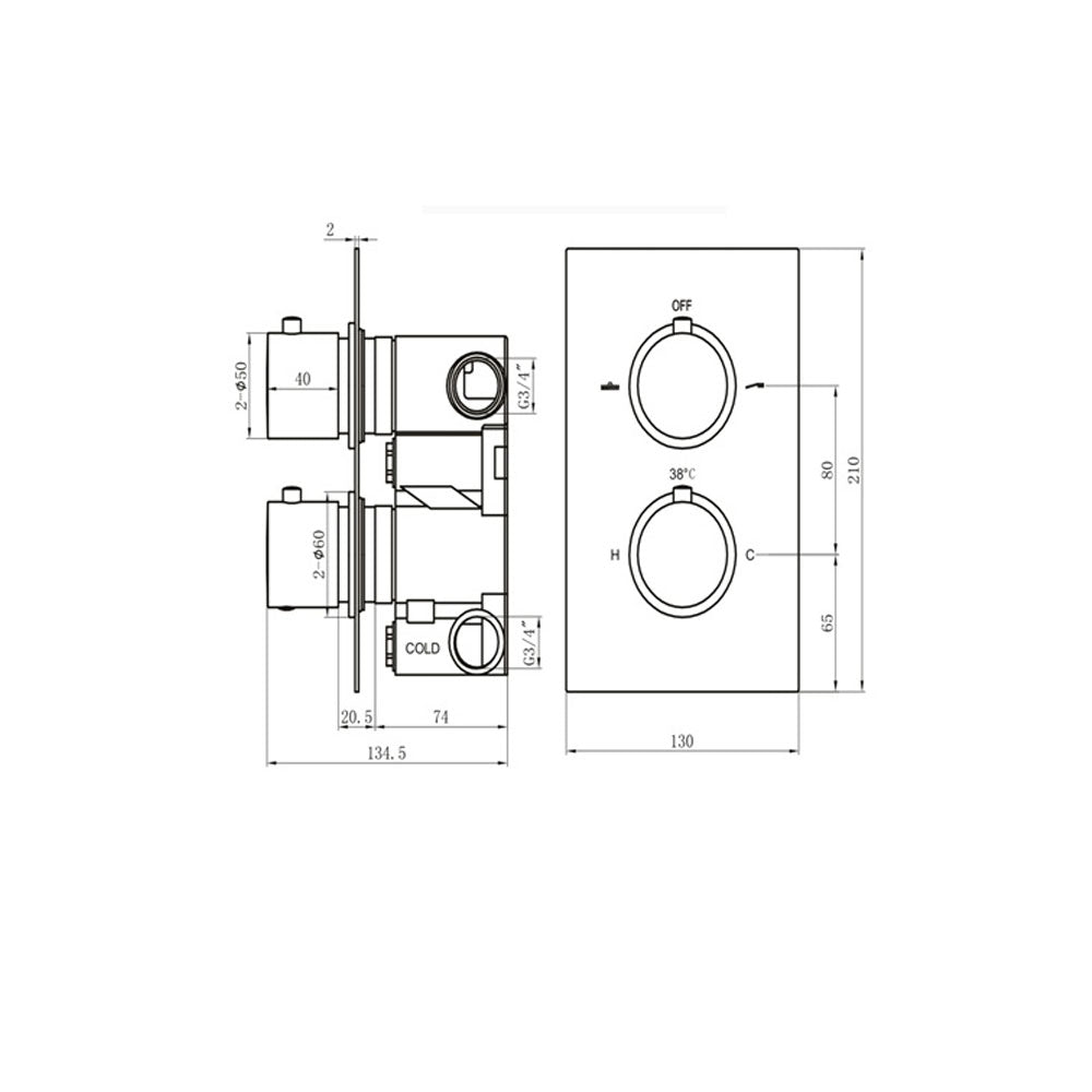 Black Round Concealed Twin Thermostatic Shower Valve by Voda Design