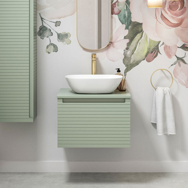 Springfield 600mm Wall Hung 1 Drawer Basin Unit & Worktop - Matt Willow Green
