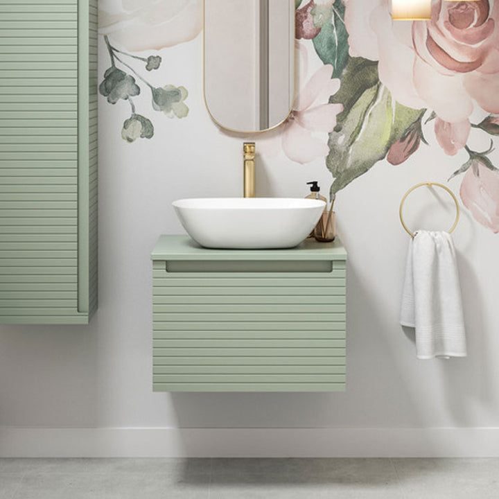 Springfield 600mm Wall Hung 1 Drawer Basin Unit & Worktop - Matt Willow Green