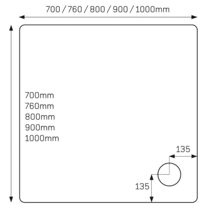 Hydro45 700 x 700mm White Square Shower Tray