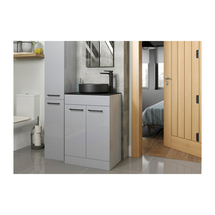 Turton 610mm Floor Standing 2 Door Basin Unit & 1TH Thin Edge Basin - Grey Gloss