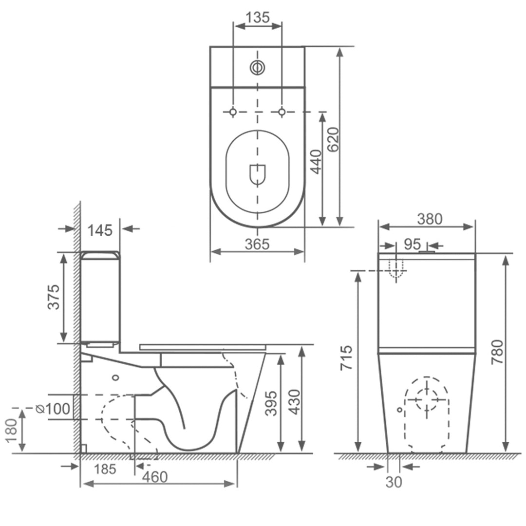 Angel Rimless Close Coupled Fully Back To Wall Toilet & Soft Close Seat - Black
