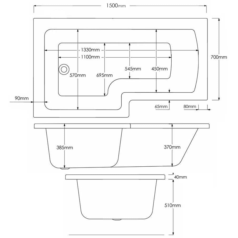 1500mm Left Hand L Shaped Bath - Union L By Voda Design