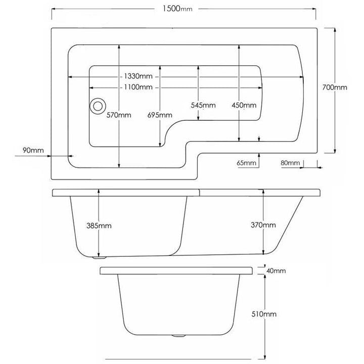 1500mm Left Hand L Shaped Bath - Union L By Voda Design