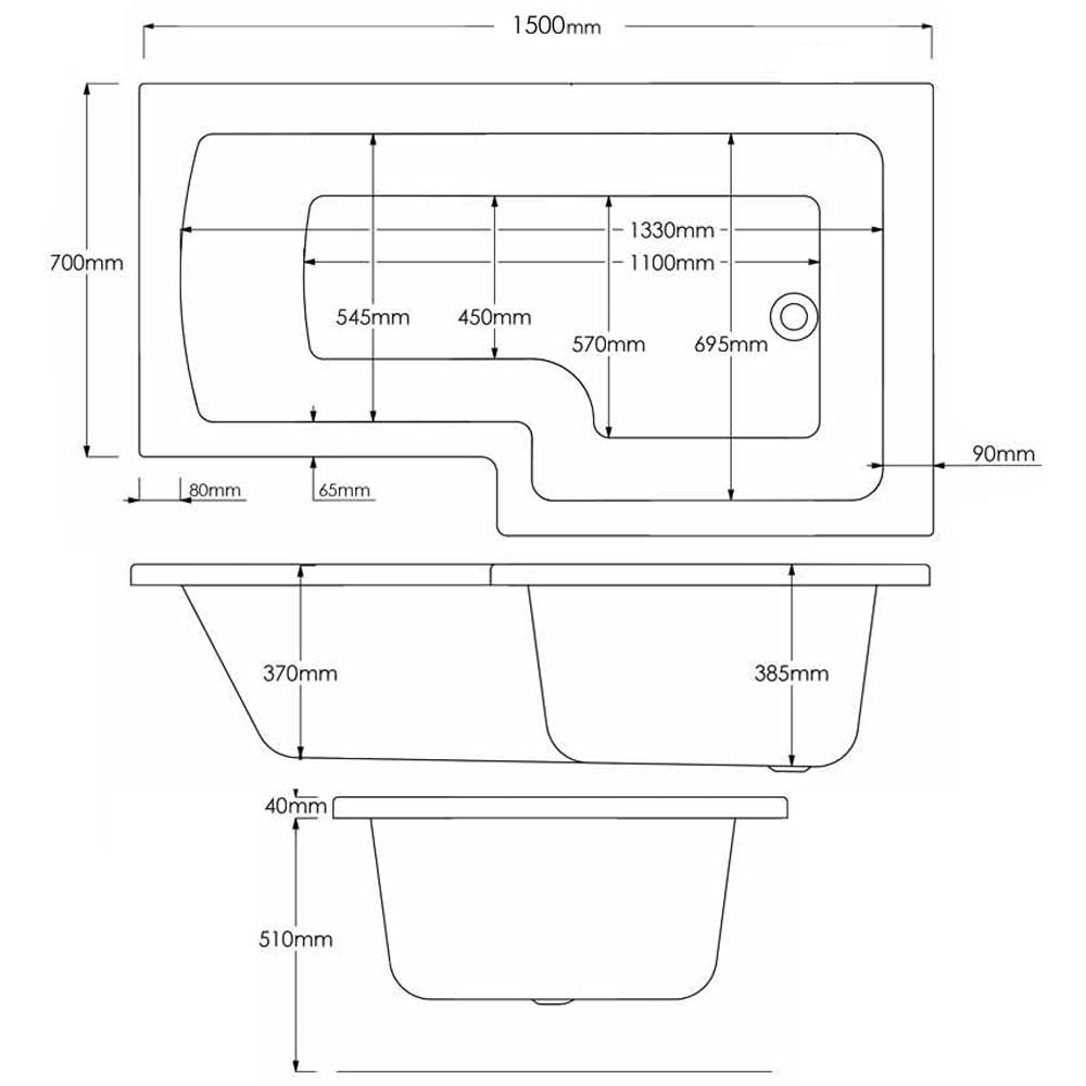 1500mm Right Hand L Shaped Bath - Union L By Voda Design