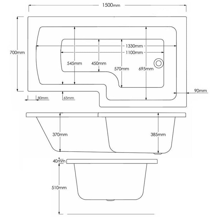 1500mm Right Hand L Shaped Bath - Union L By Voda Design