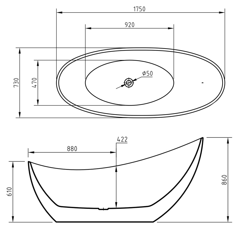 Freestanding Modern Slipper Thin Edge 1750 mm - Slipper by Synergy