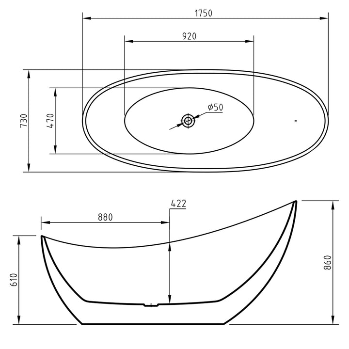 Freestanding Modern Slipper Thin Edge 1750 mm - Slipper by Synergy
