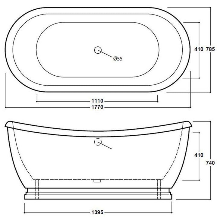 1770mm Traditional Grey Freestanding Bath - Boat By Voda Design