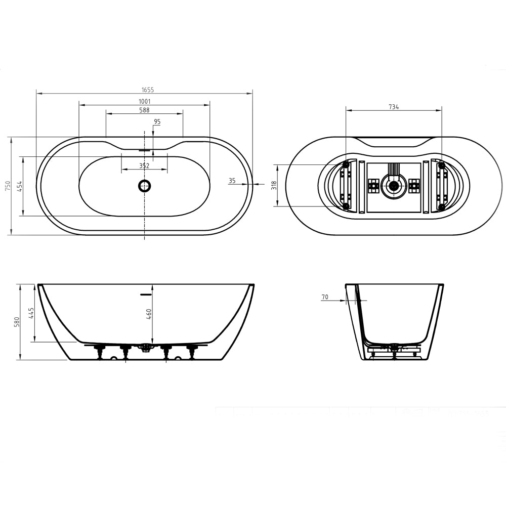 Freestanding Modern Double Ended Bath 1655mm (Black) - Manhattan By Voda Design