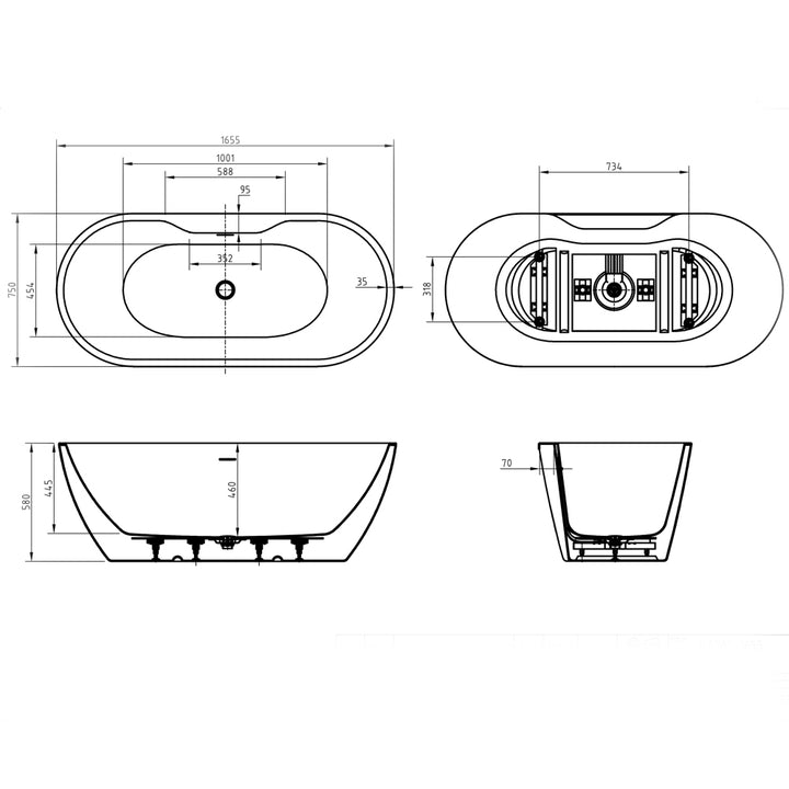 Freestanding Modern Double Ended Bath 1655mm (Black) - Manhattan By Voda Design