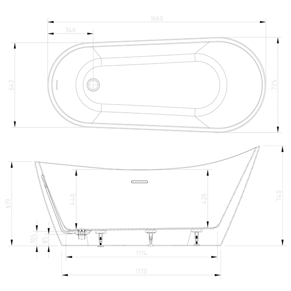 Freestanding Modern Slipper Bath 1660mm - Britta By Voda Design