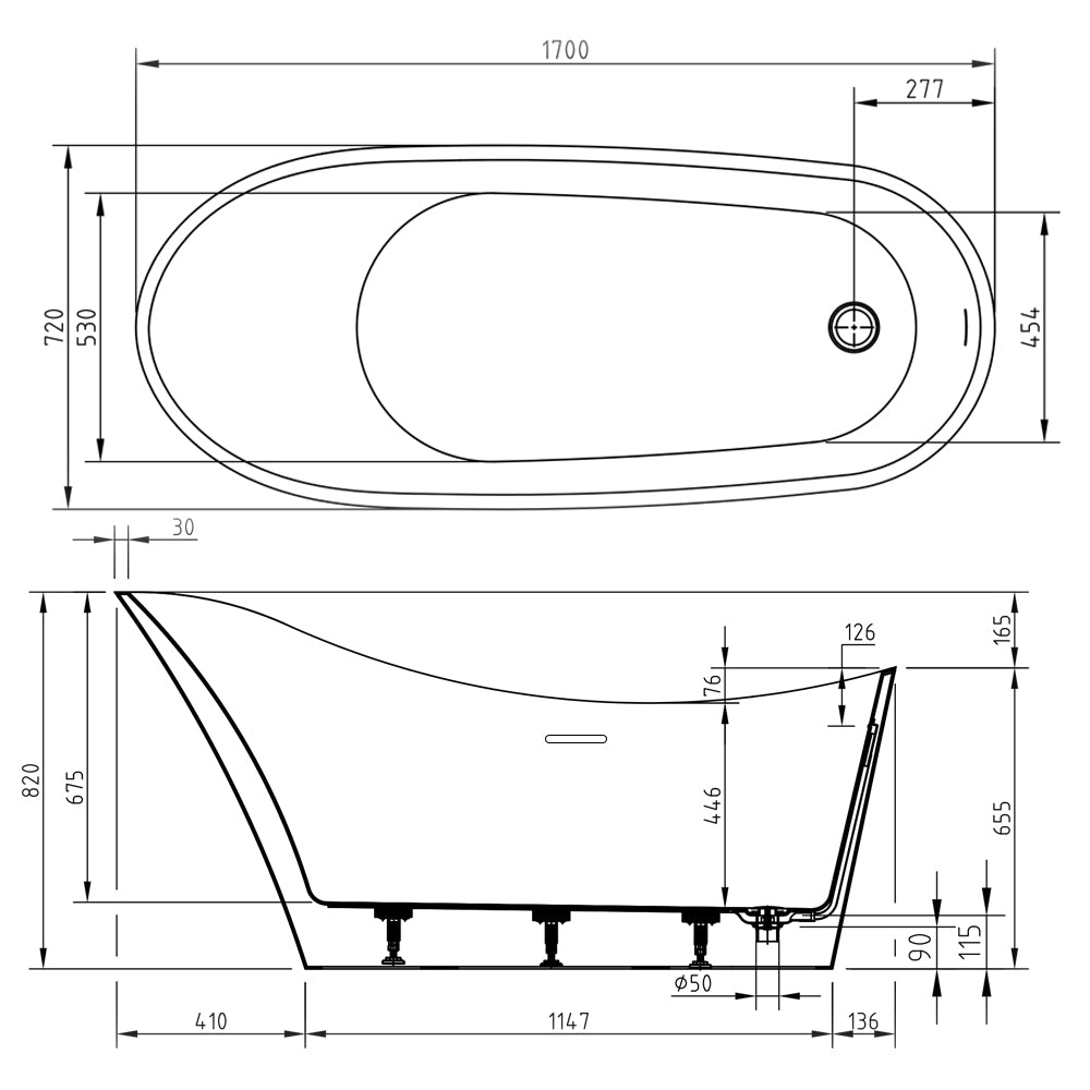 Trinity Freestanding Modern Slipper Bath 1700 x 720mm